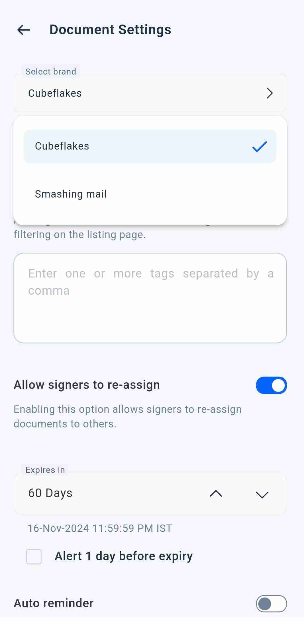 Choosing a brand while creating document
