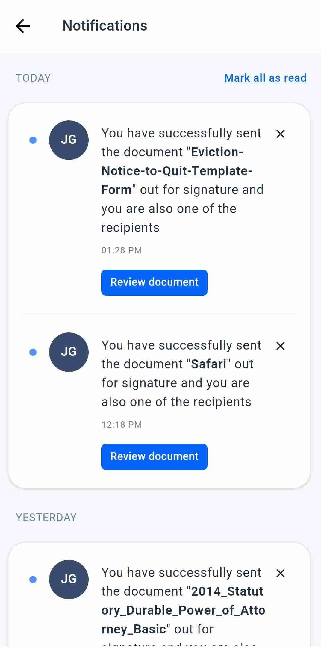 In-app notifications