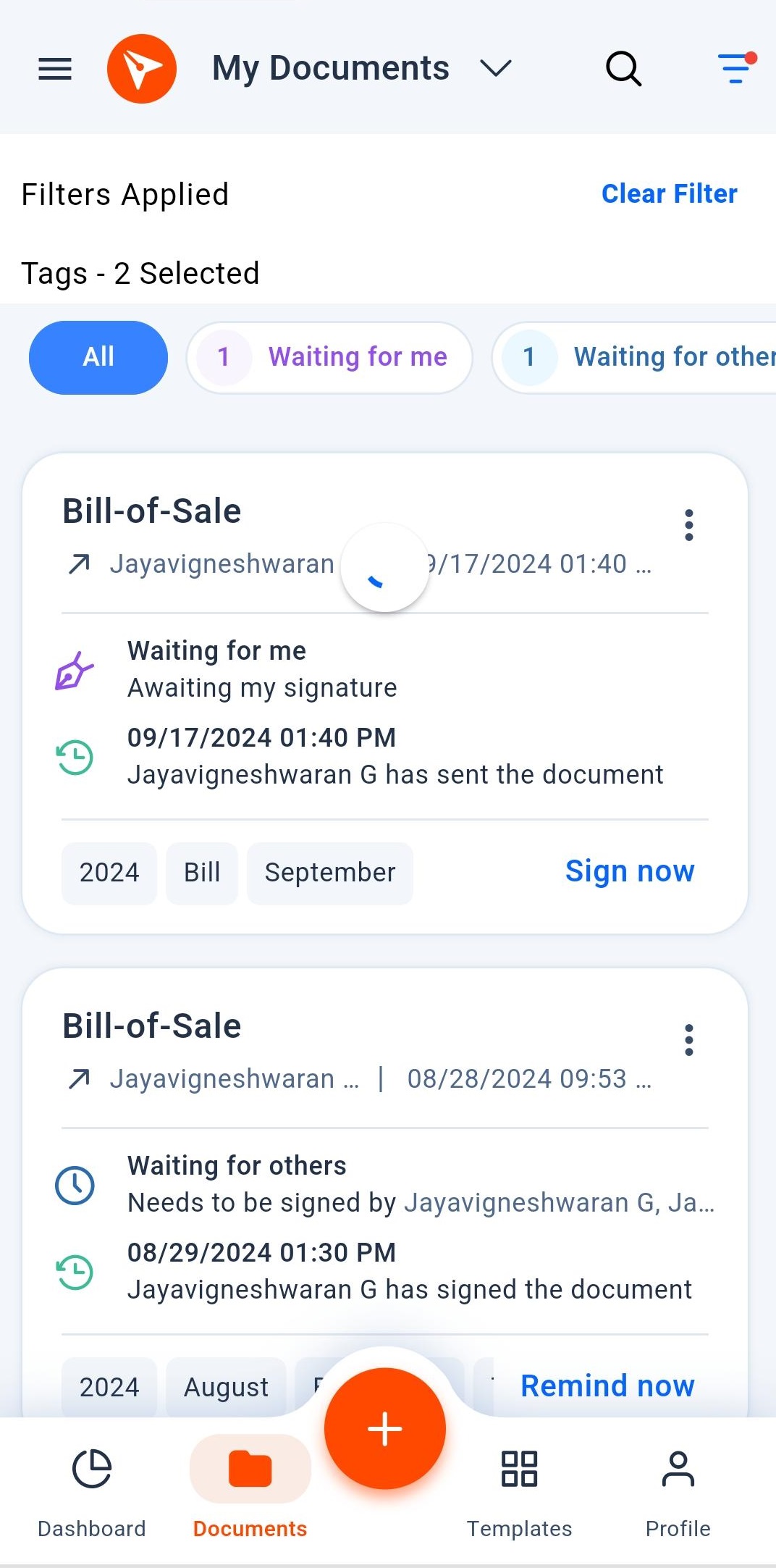 Filtering the documents by tags