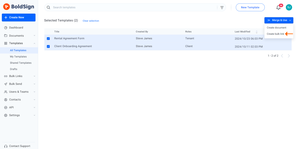 Create bulk link