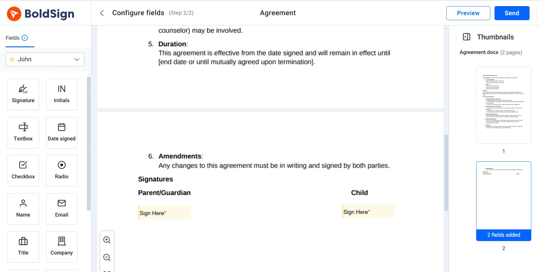 Assign signature fields