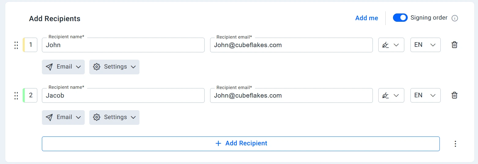 Enable signing order