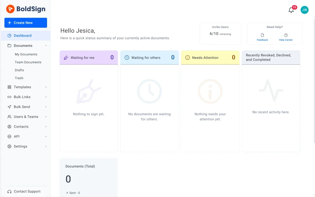 BoldSign Web Application Dashboard