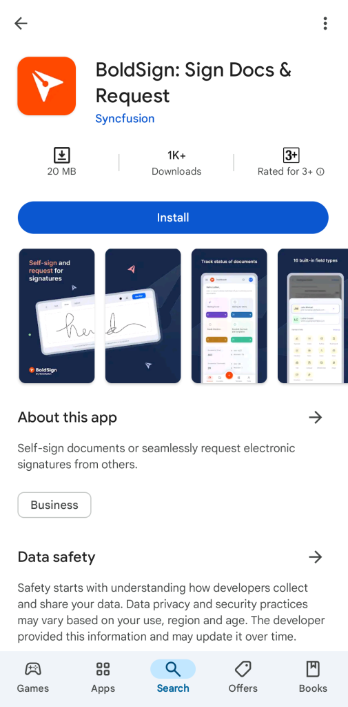 BoldSign® Mobile App Listing in Google Play
