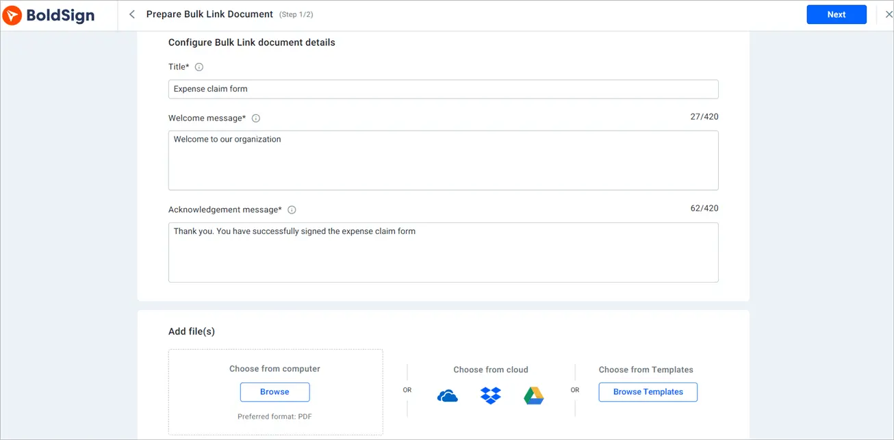 prepare Bulk link page