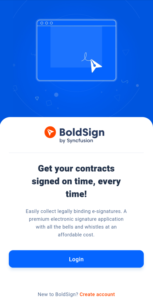 BoldSign® Mobile App Login Screen