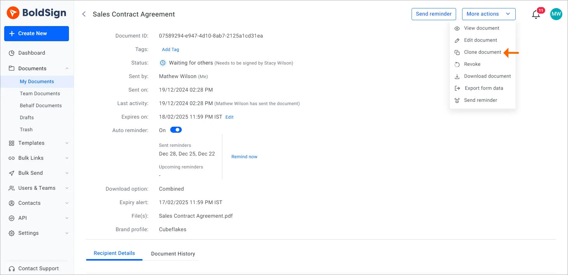 Clone document option