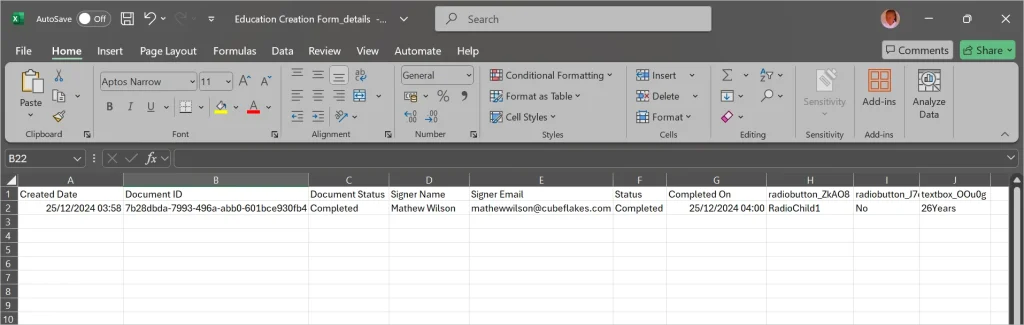 CSV file