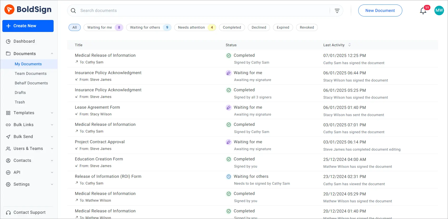 Documents overview page