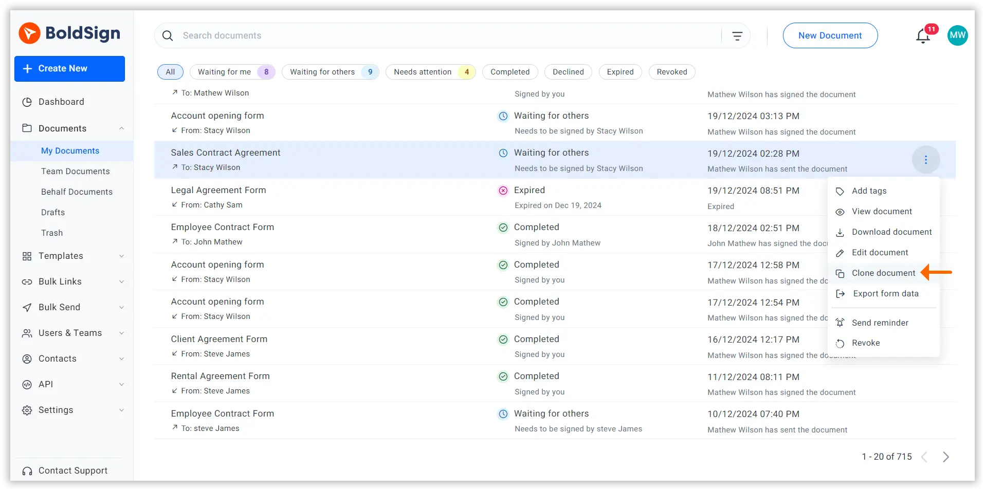 Select clone documents