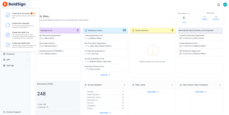 Create New Document option