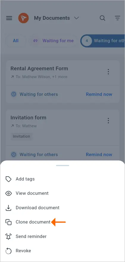 Clone document option
