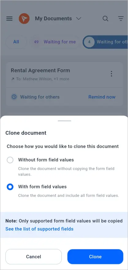 With form fields values option