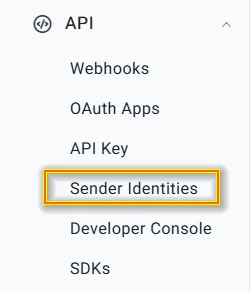 Sender Identities Menu