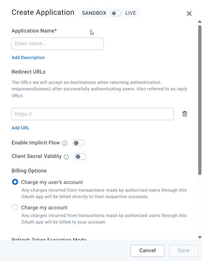 Create OAuth dialog to register app
