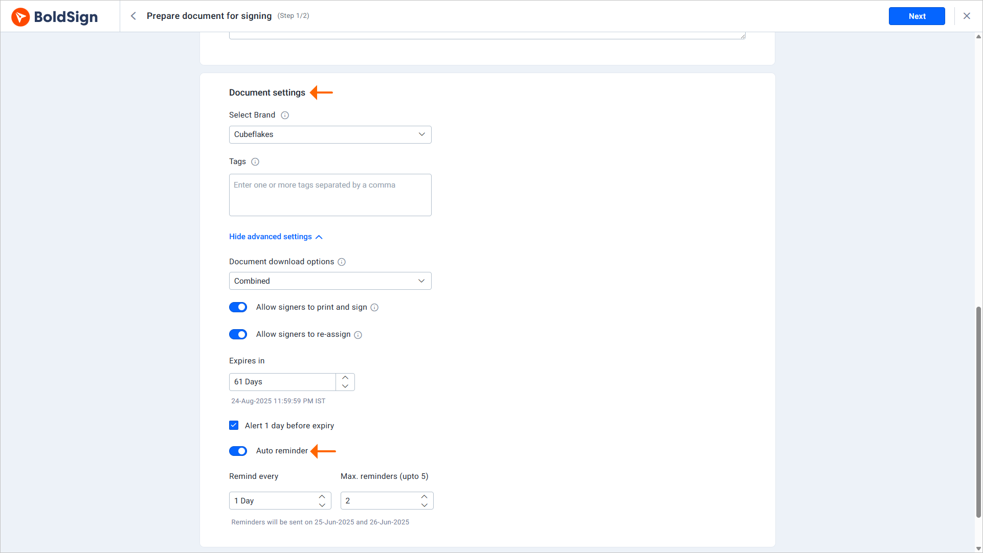 Customize document settings
