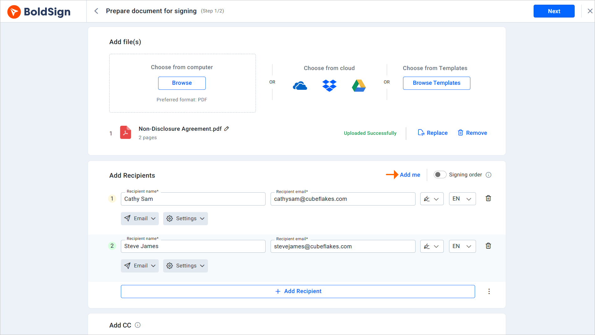 Add recipients