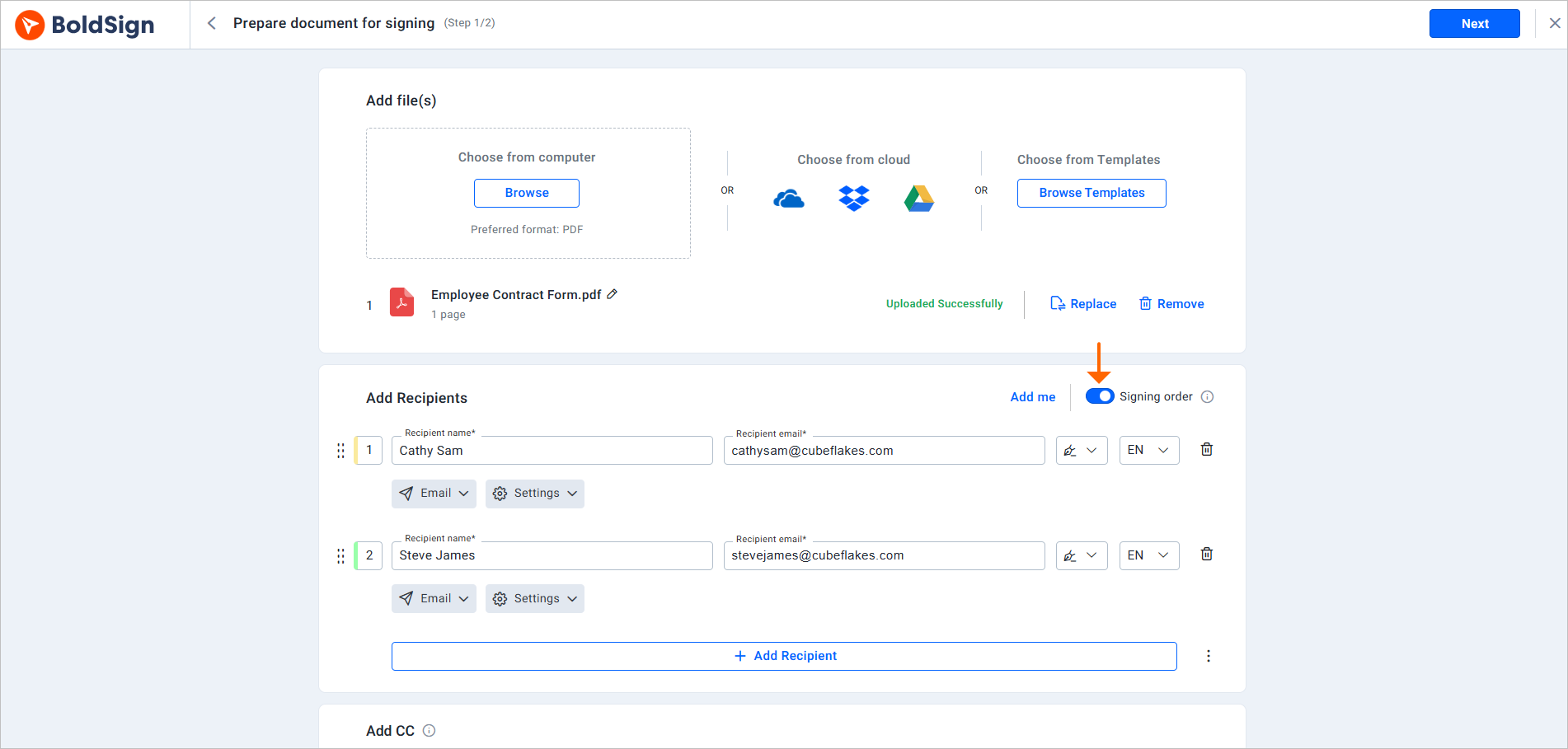 Add recipients