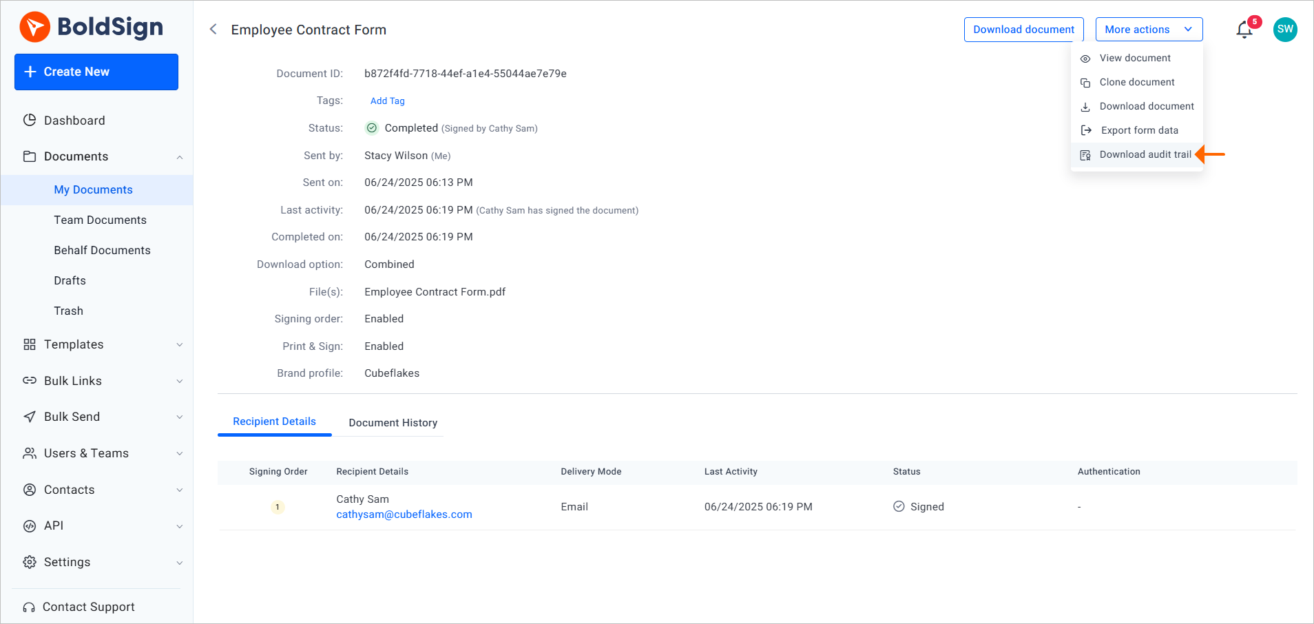 Download audit trail