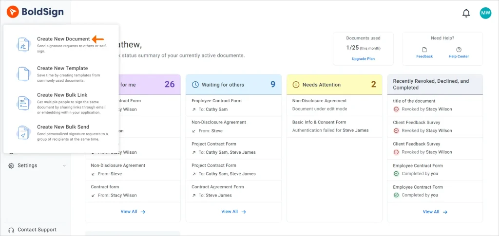 Create New Document Option