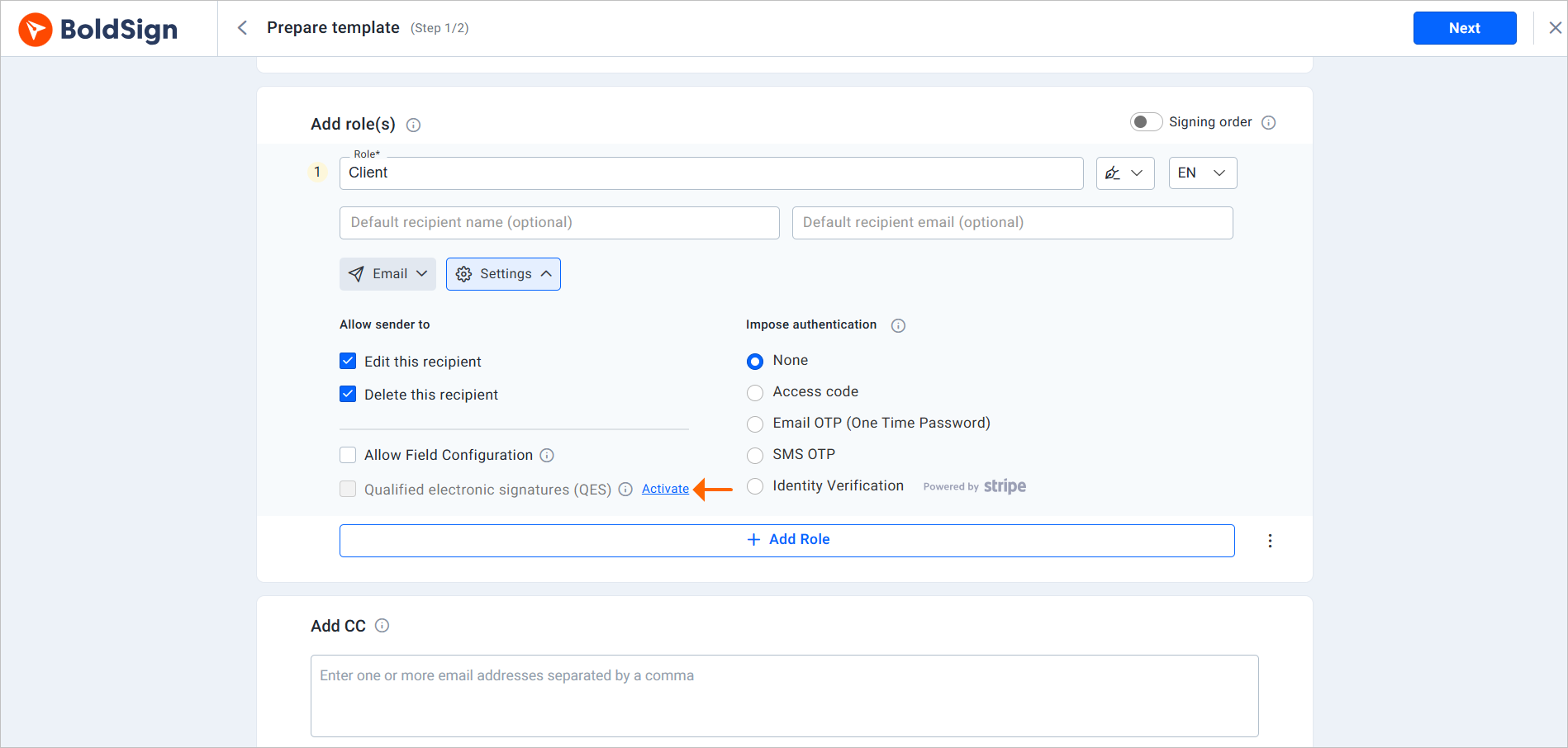 Enable QES during template creation