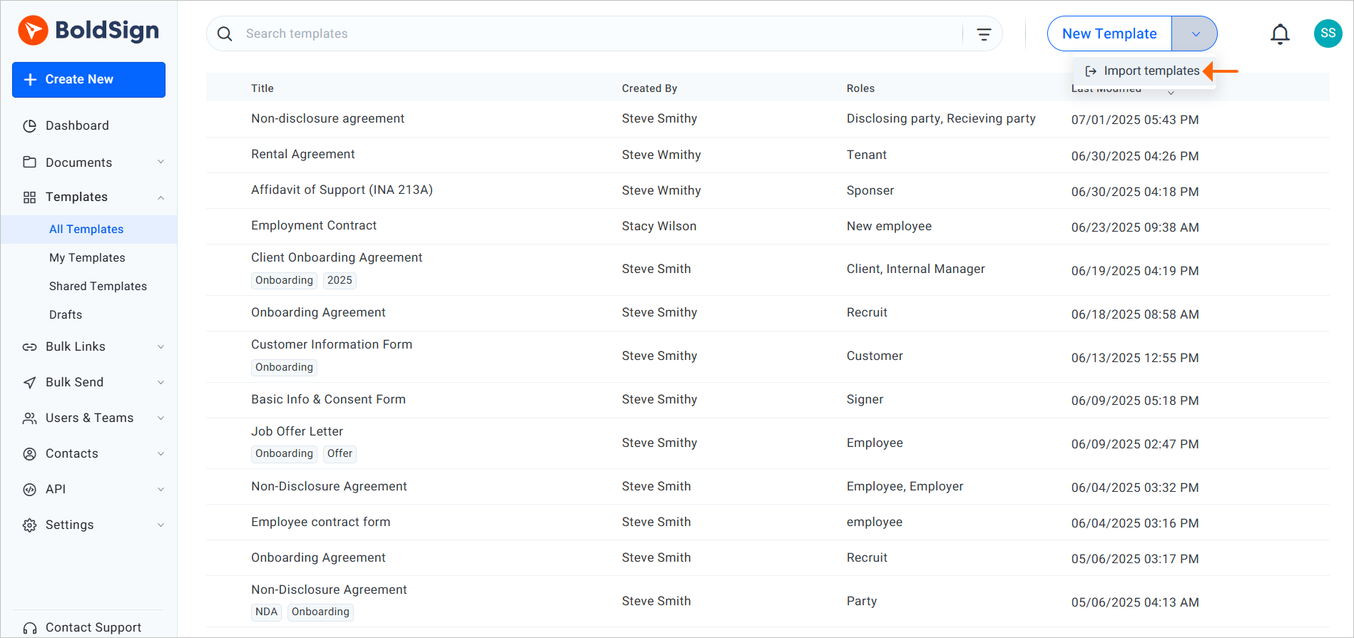 Import templates